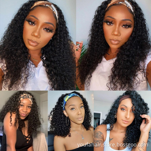 Wholesale Price 10A Raw Brazilian Remy Human Hair Kinky Curly None Lace Headband Wigs for Black Women Glueless Headband Wig